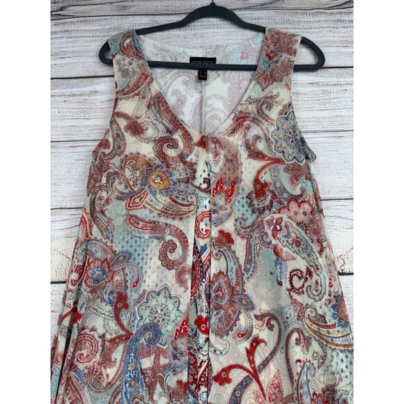 Attitudes by Renee Paisley Print Sleeveless Maxi Dress Women's M Cream/Red/Blue - Picture 3 of 11